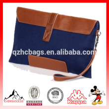 Men's Casual canvas clutch bag Snap-fastener PU Leather Flap Bag
